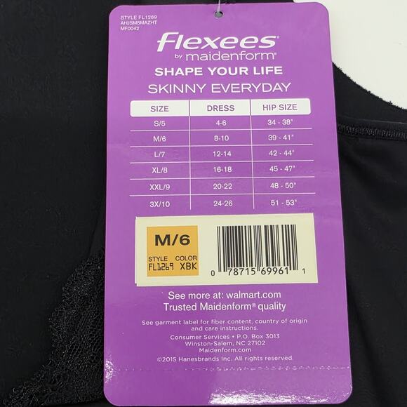 Maidenform FL1269 FLEXEES Women's Skinny Everyday Shapewear WYOB Slip NWT Black - Picture 4 of 6